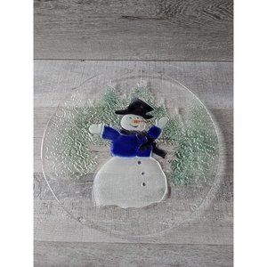 Vintage L. E Smith Art Glass Snowman Platter 13" Handcrafted Christmas Winter